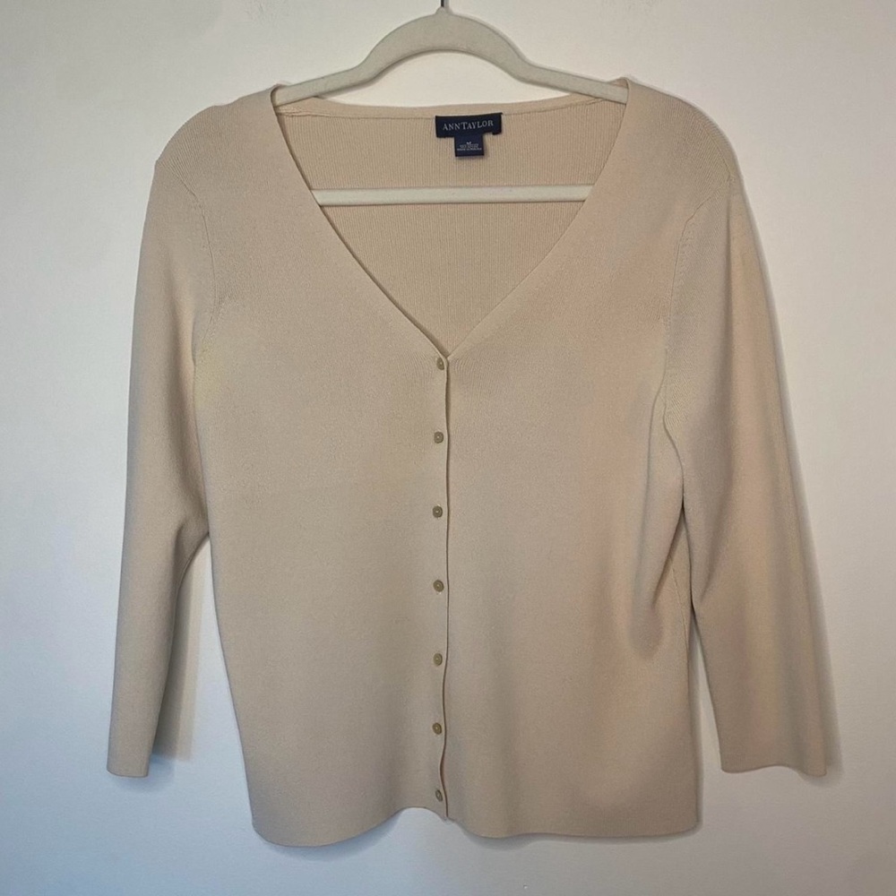 Ann Taylor Cream/Beige Button Up Cardigan